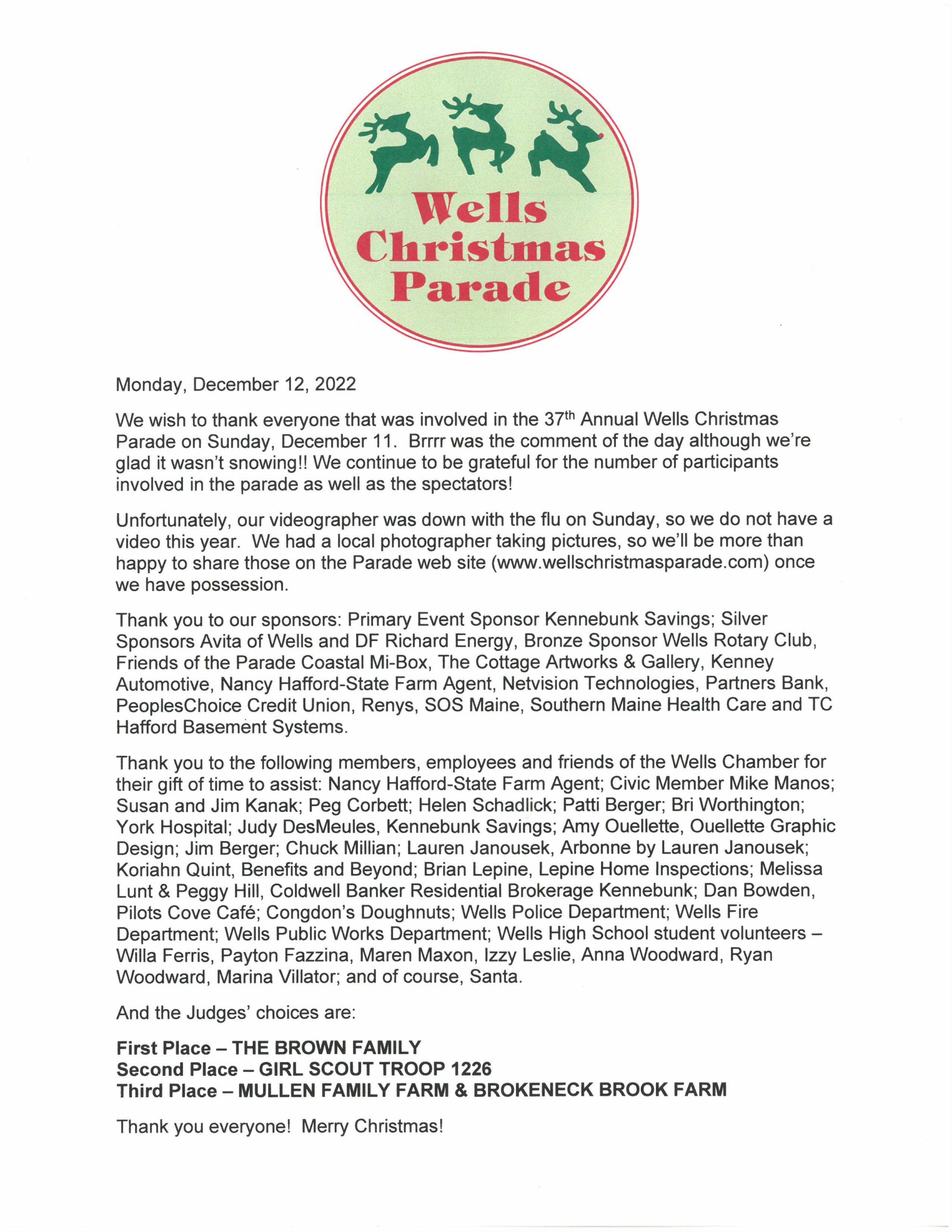 2022 Parade Video - Wells Maine Christmas Parade